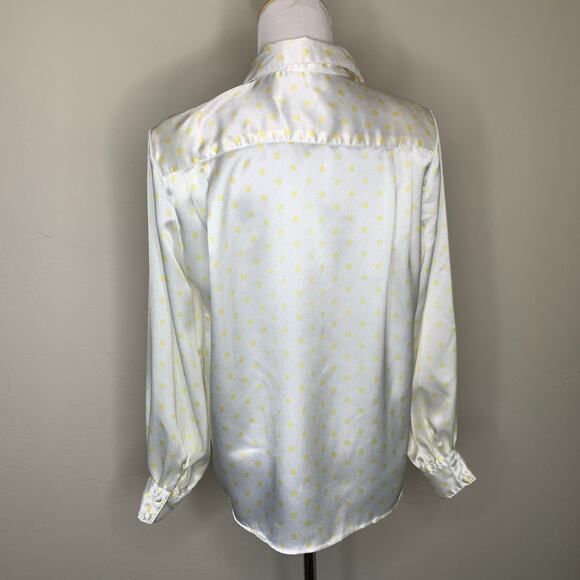 J.H. Collectibles Satin Polka Dot Blouse White Yellow Sz 6 - Picture 2 of 8